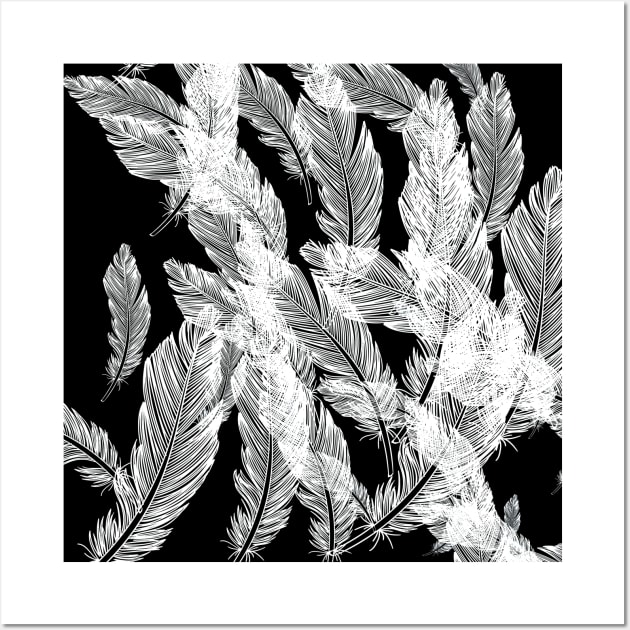 Feathers on black Wall Art by hedehede